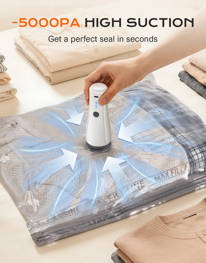 15 Pack Portable Vacuum Storage Bags for Travel with Rechargeable Electric Pump, Carry-on Size Compression Packing Bags for Clothing, Blankets, Bedding, Space Saver for Luggage and Suitcase