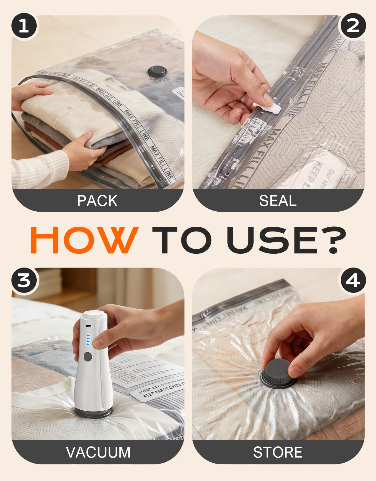 15 Pack Portable Vacuum Storage Bags for Travel with Rechargeable Electric Pump, Carry-on Size Compression Packing Bags for Clothing, Blankets, Bedding, Space Saver for Luggage and Suitcase