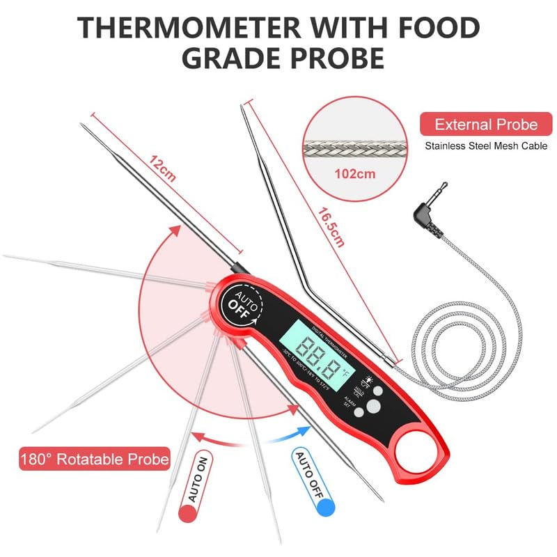 Meat Thermometer Digital, Instant Read Food Thermometer with Dual Probe, Backlight LCD Display, Calibration Function, Kitchen Accessories for BBQ Grill, Christmas Stocking Stuffers for Men