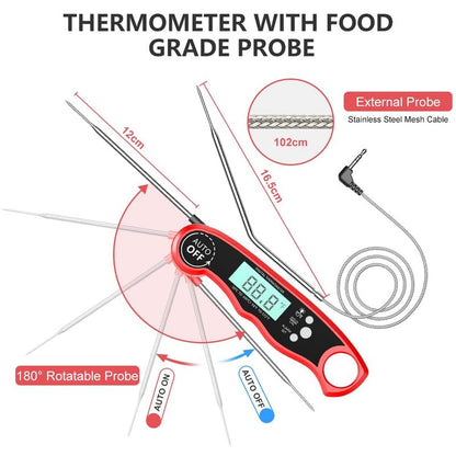 Meat Thermometer Digital, Instant Read Food Thermometer with Dual Probe, Backlight LCD Display, Calibration Function, Kitchen Accessories for BBQ Grill, Christmas Stocking Stuffers for Men