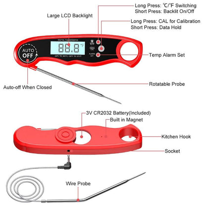 Meat Thermometer Digital, Instant Read Food Thermometer with Dual Probe, Backlight LCD Display, Calibration Function, Kitchen Accessories for BBQ Grill, Christmas Stocking Stuffers for Men